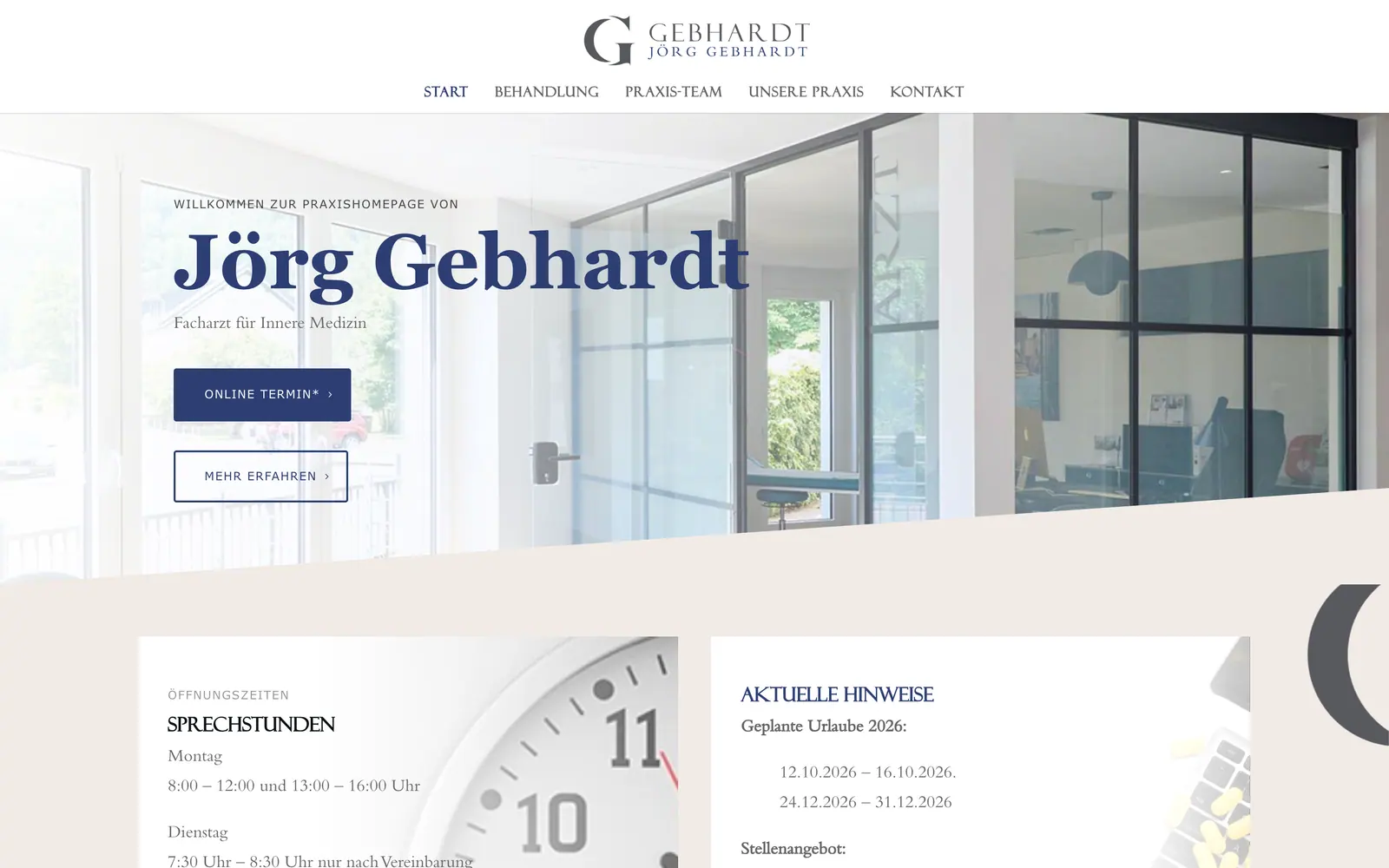Startseite der internistischen Praxis Jörg Gebhardt