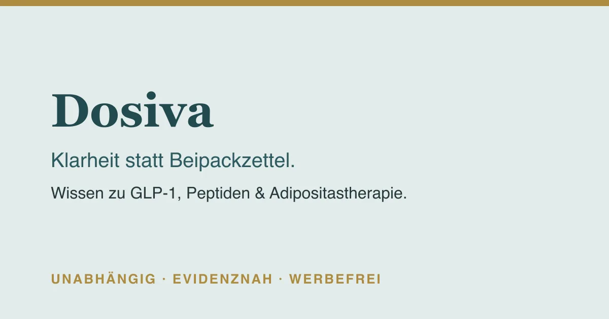 Markenmotiv von Dosiva: Wissen zu GLP-1, Peptiden und Adipositastherapie.