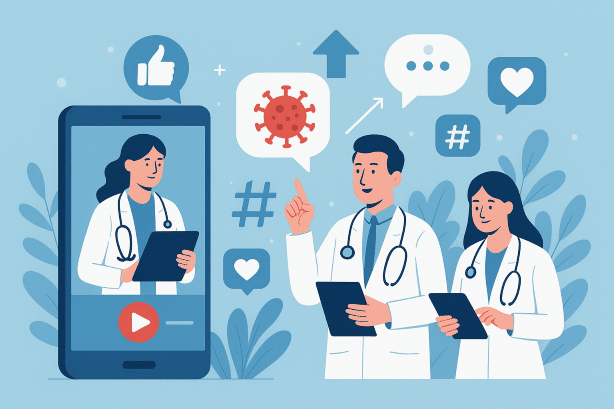 Ärzte diskutieren über Gesundheitsinformationen online.